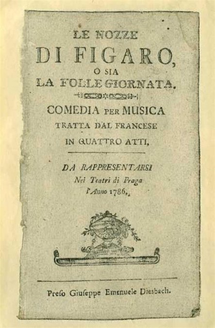 Libreto del estreno de la ópera Las bodas de Fígaro en Praga, 1786.
