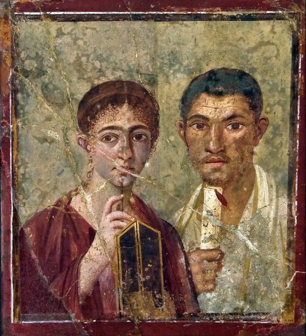 Paquio Próculo y su esposa. Acuarela de Pompeya del siglo I. Actualmente se exhibe en el Museo de Capodimonte, Nápoles.