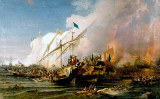La flota otomana derrotó a la Liga Santa de Carlos V en la batalla de Preveza en 1538.