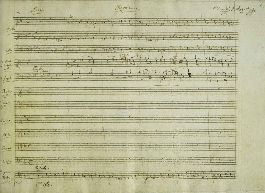 Partitura del Réquiem de la mano de Mozart 