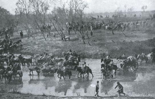 Retirada de las tropas rusas tras la batalla de Mukden, en 1905. 